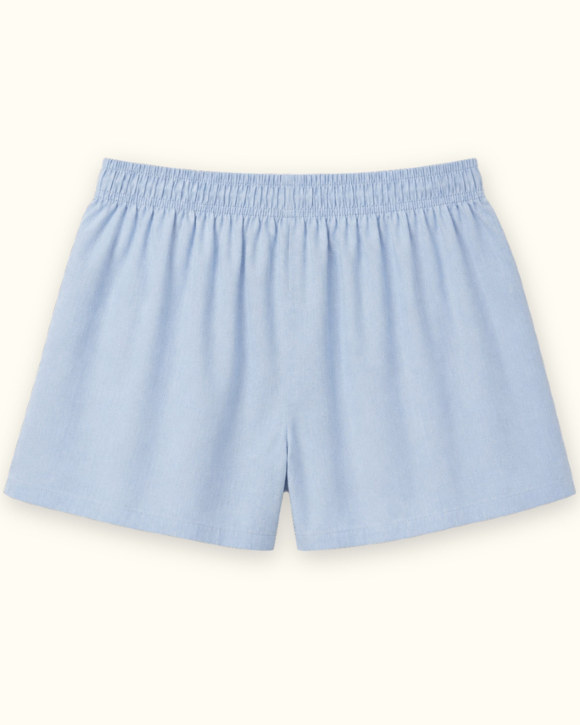 Boxershorts aus Baumwolle in Hellblau, Rückansicht, mit Bund und Beinlinie