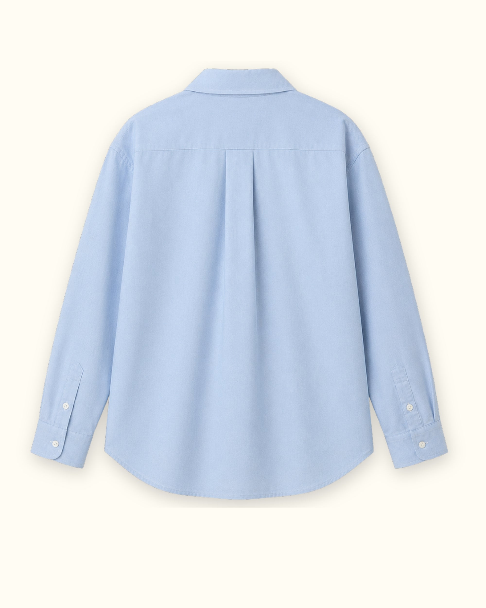 Chemise Oxford coupe medium bleu clair, vue de dos, montrant le col, l’ourlet et la coupe décontractée