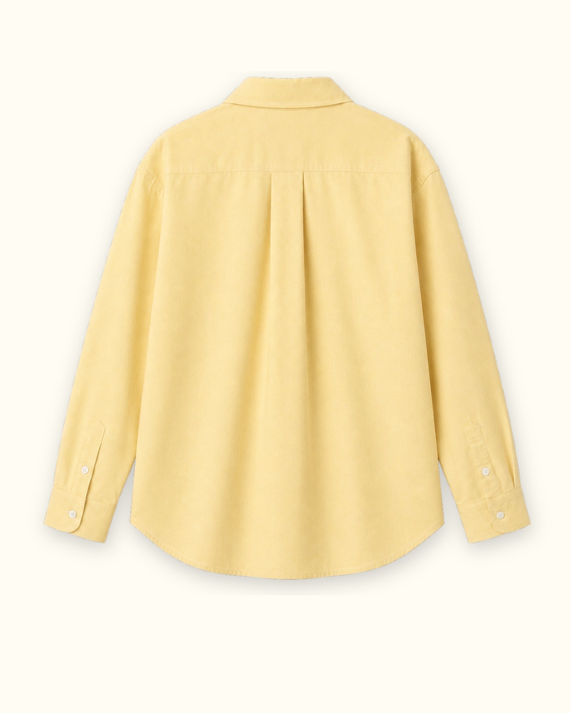 Chemise Oxford coupe medium jaune clair, vue de dos, montrant le col, l’ourlet et la coupe décontractée
