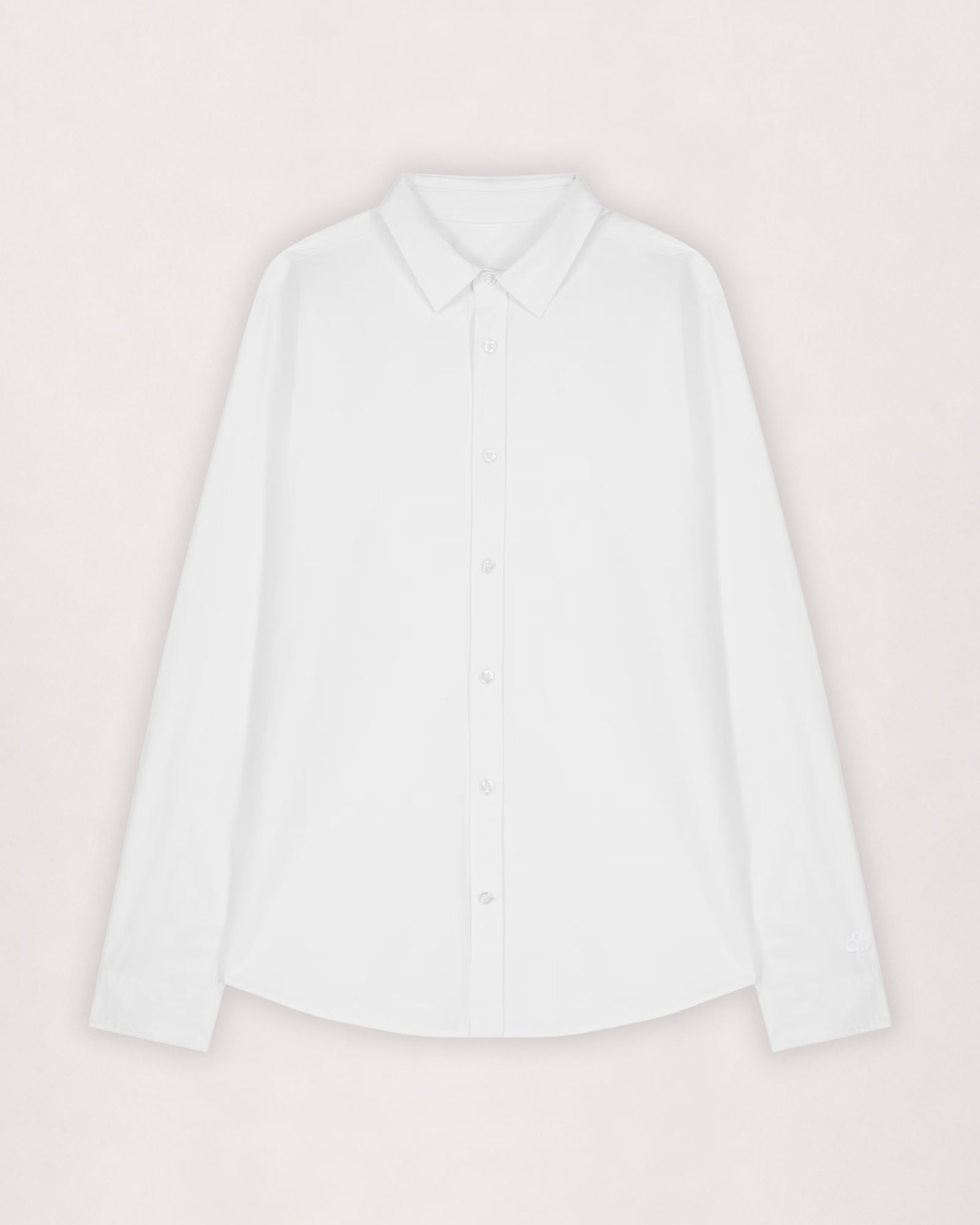 Poplin shirt in white, flat lay front view with point collar