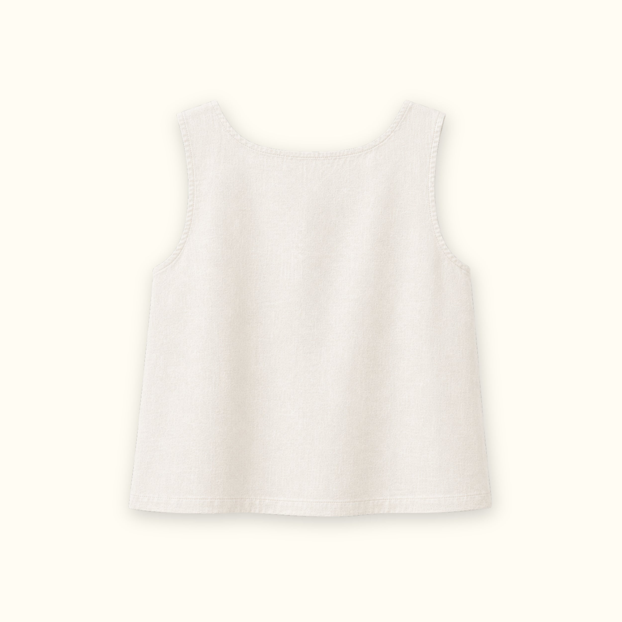 Top de lino con escote cuadrado en Off White, vista trasera, mostrando el escote y la silueta sin mangas
