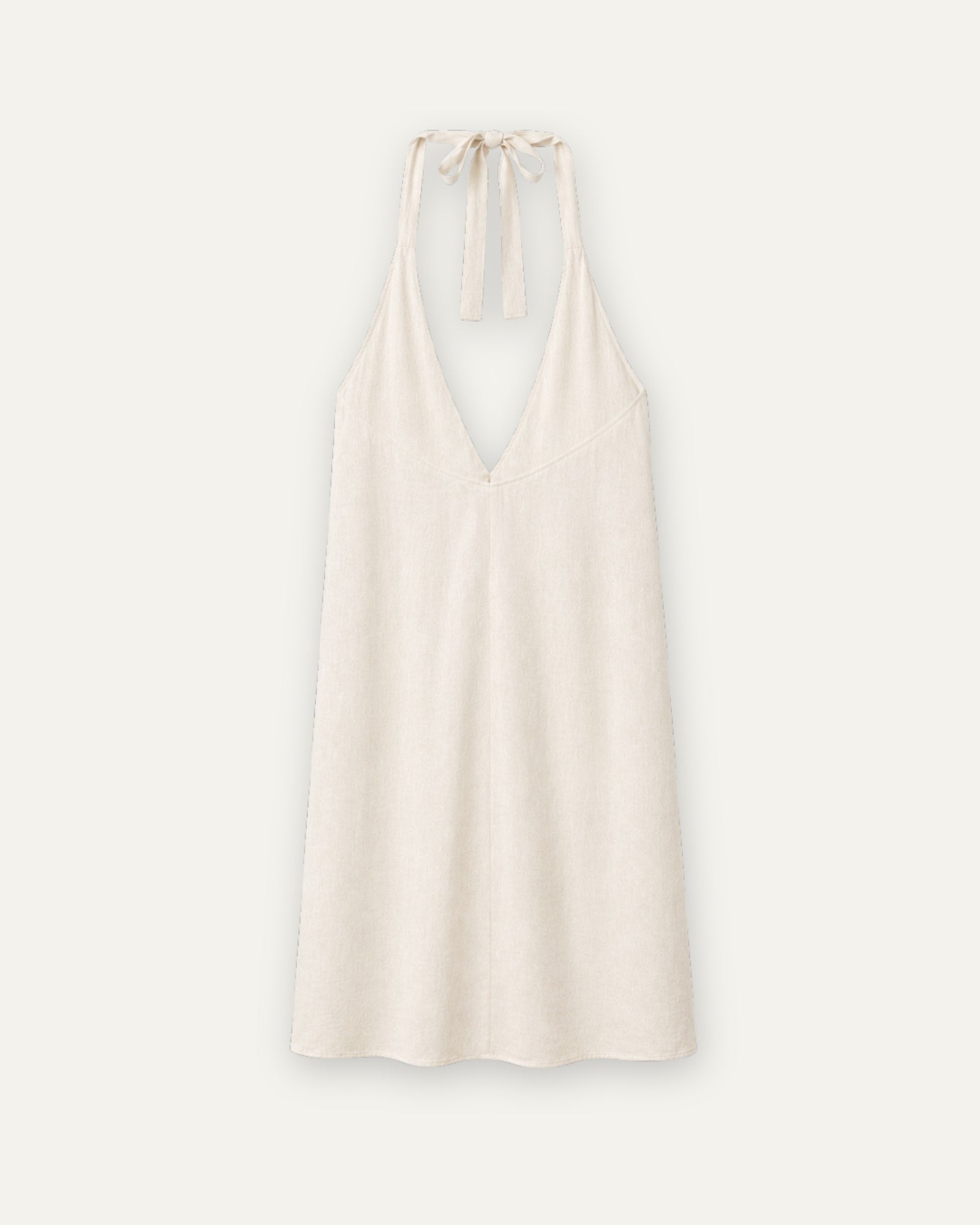 Neckholder-Leinenkleid in Off white, Rückansicht, mit Ausschnitt und Kleidersilhouette