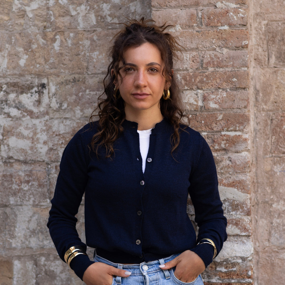 Merino Wool Cardigan — Navy