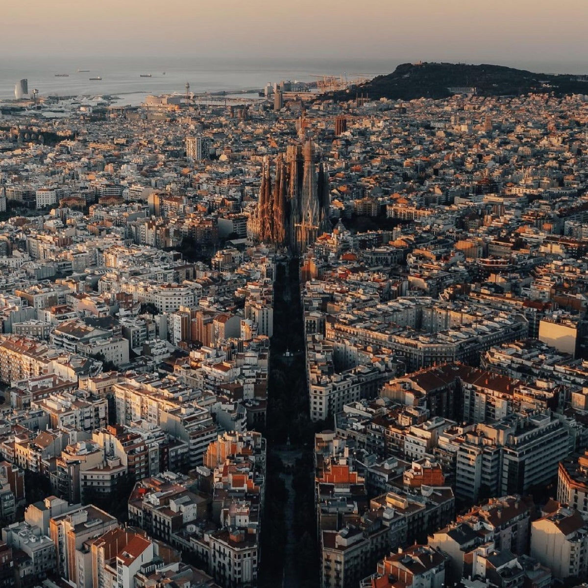 Aerial view of Barcelona with the Sagrada Família, representing Pamuuc’s local production.