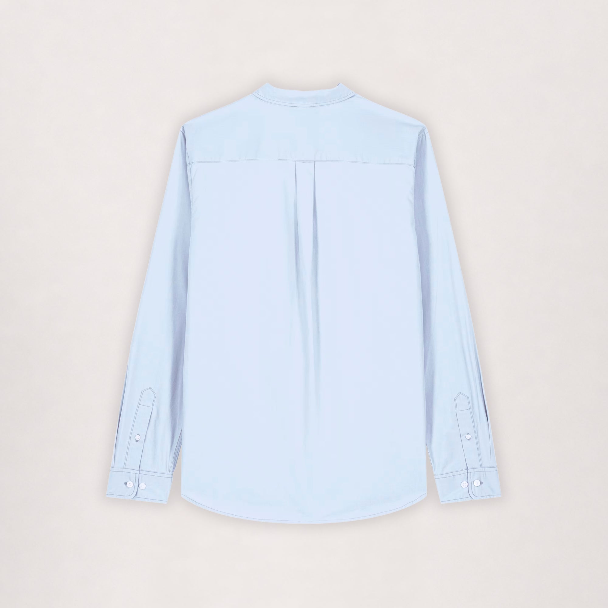Poplin shirt in light blue, flat lay back view with centre box pleat