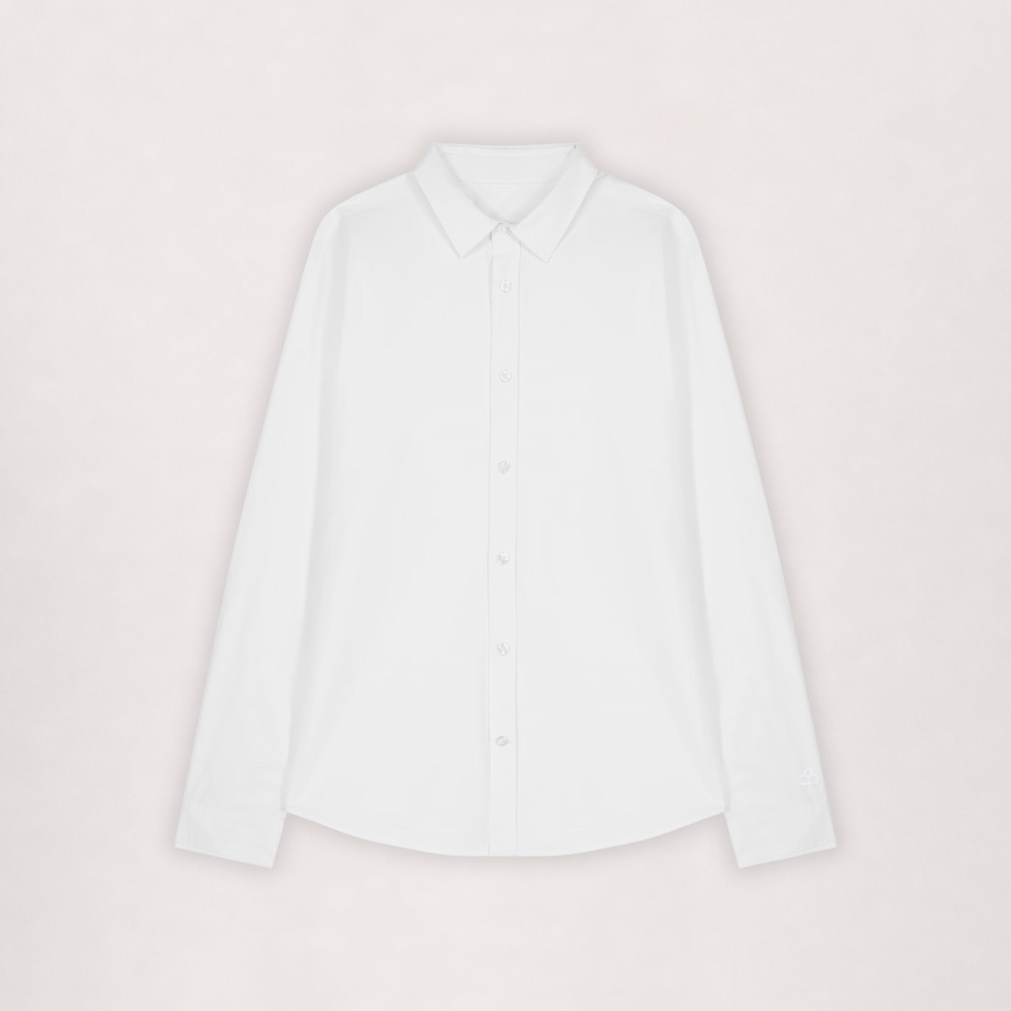 Poplin shirt in white, flat lay front view with point collar