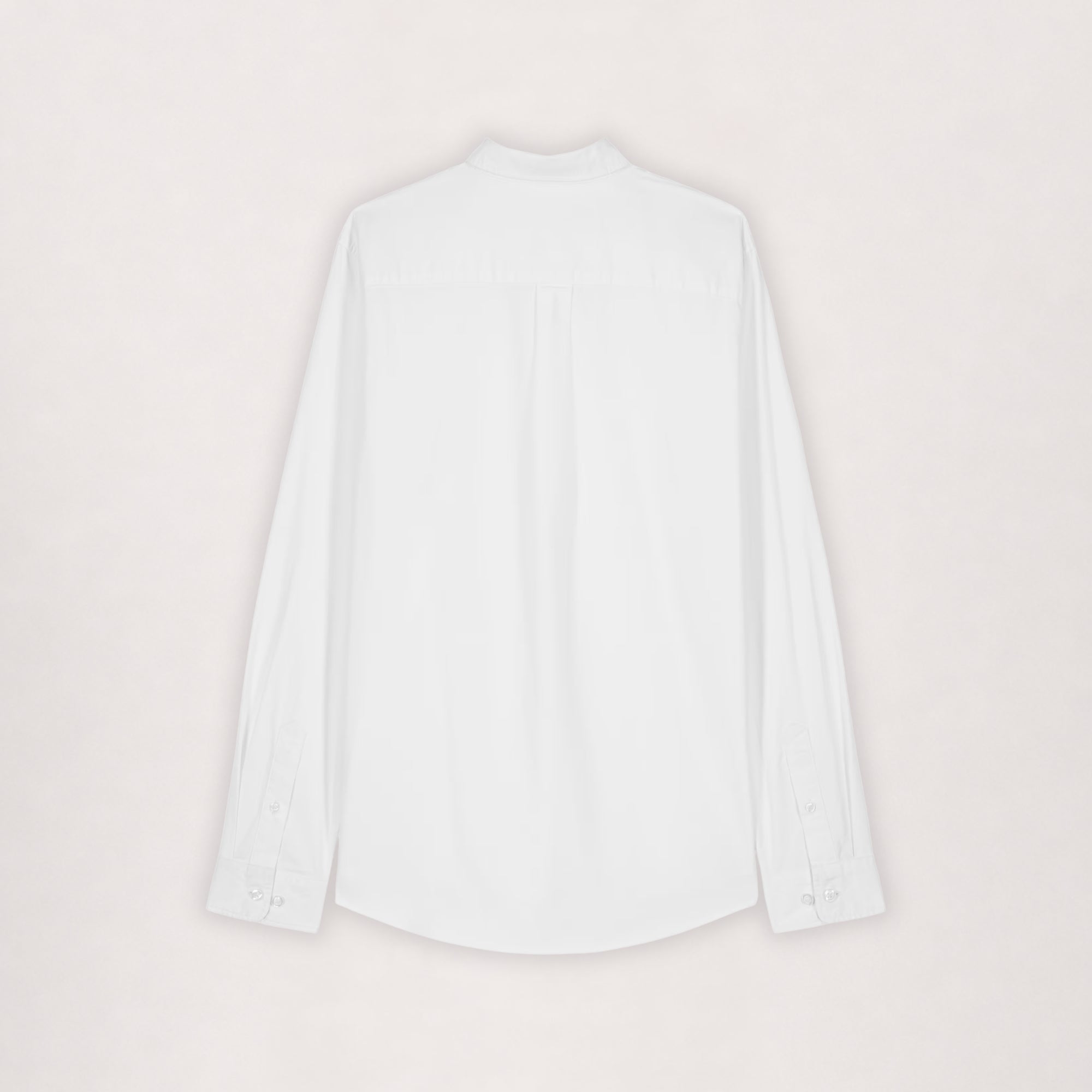 Poplin shirt in white, flat lay back view with box pleat