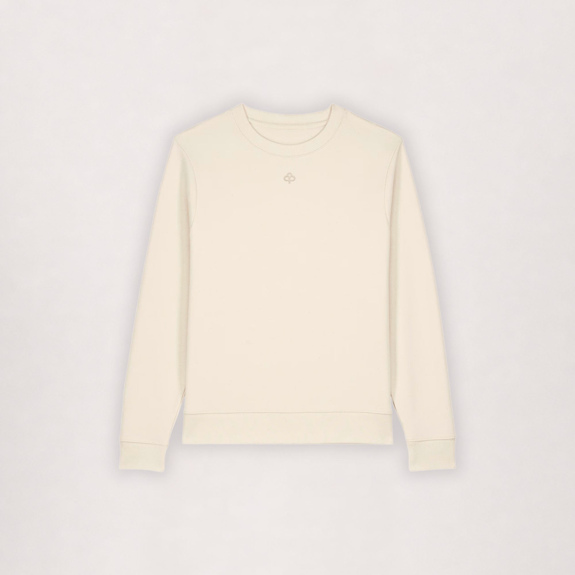 Cotton sweatshirt in off-white, flat lay front view with embroidered logo